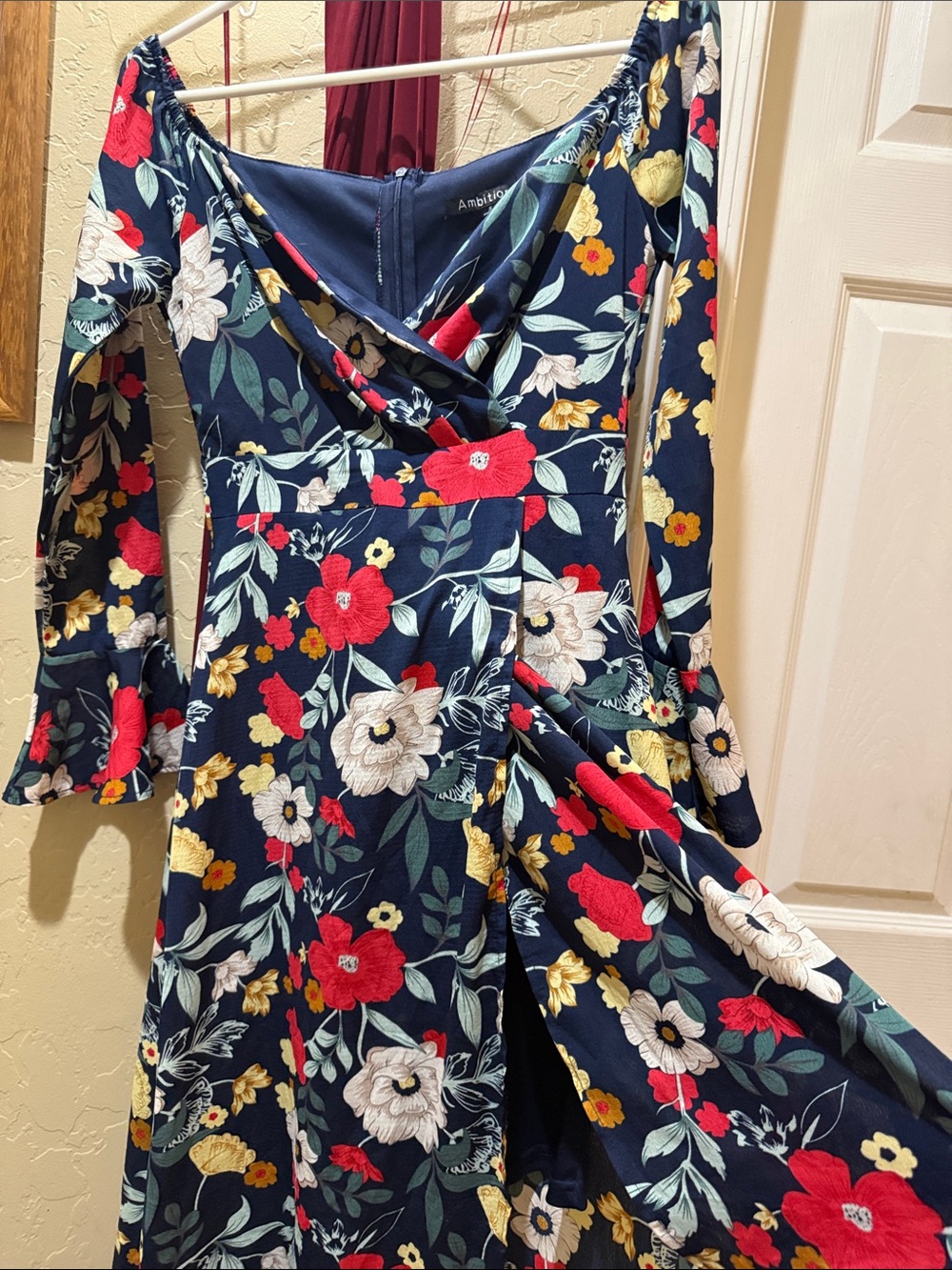ambition Navy Floral Dress with Red, White & Yellow Blooms